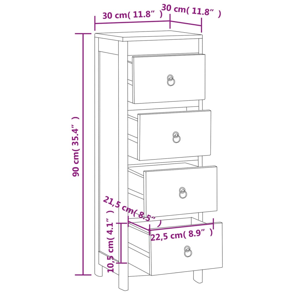 Kommode 30x30x90 cm Massivholz Teak
