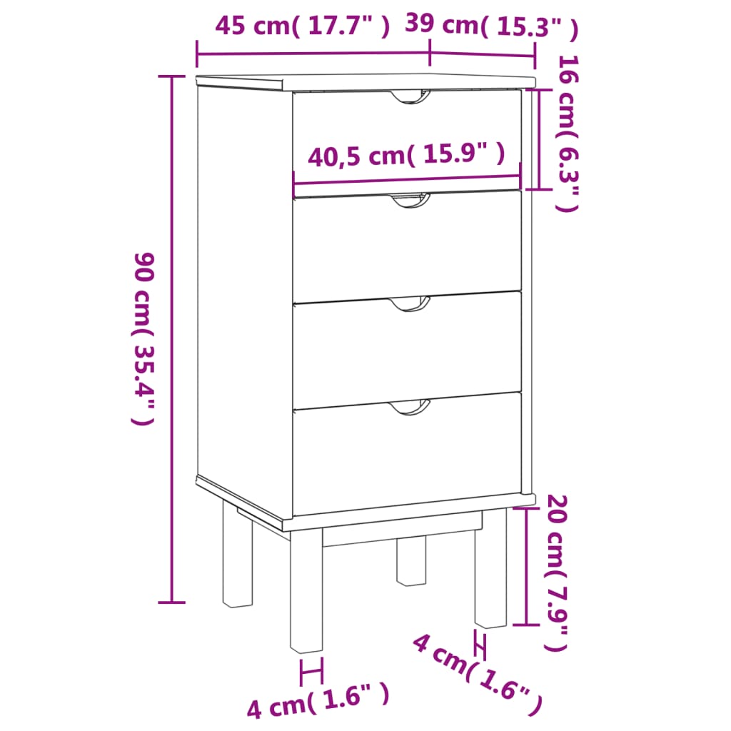 Schubladenschrank OTTA Braun & Weiß 45x39x90 cm Massivholz