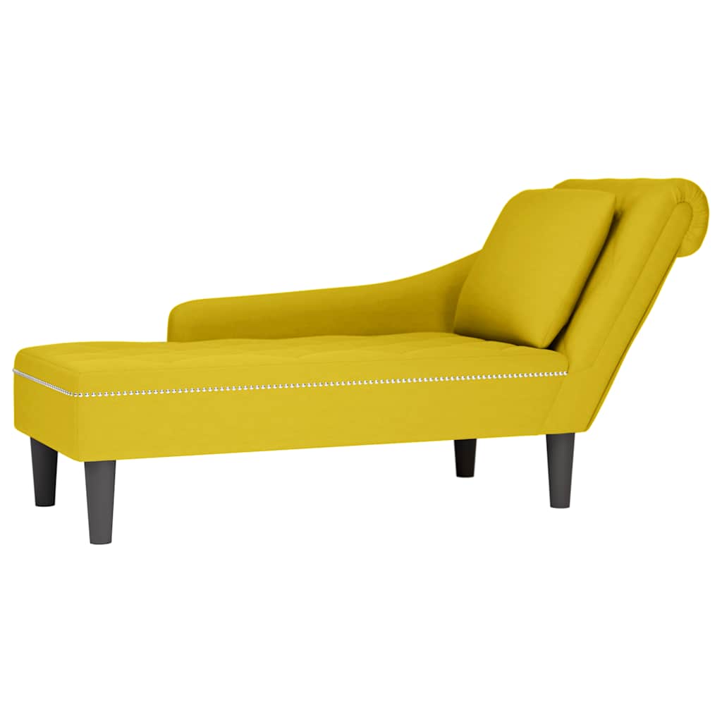 Chaiselongue mit Kissen und Rechter Armlehne Gelb Samt