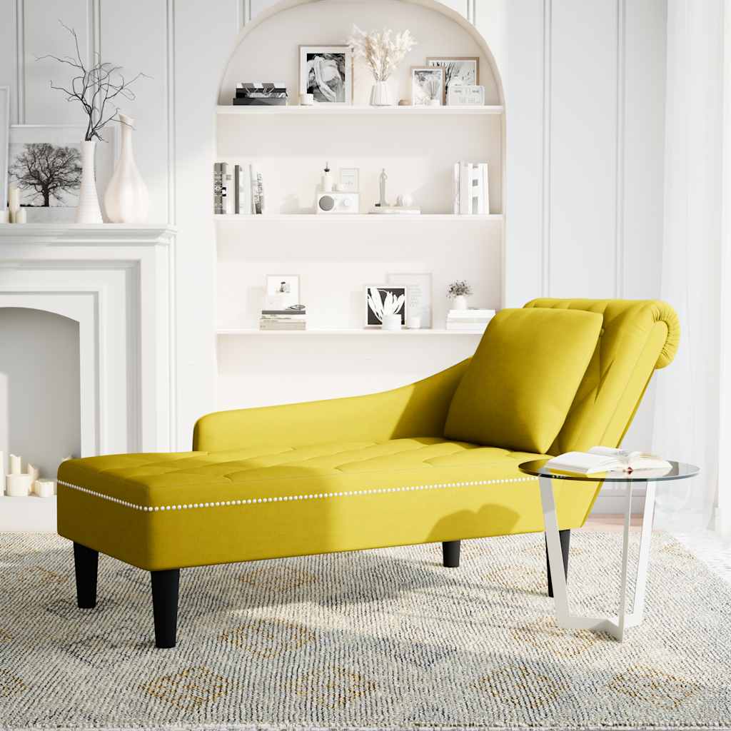 Chaiselongue mit Kissen und Rechter Armlehne Gelb Samt