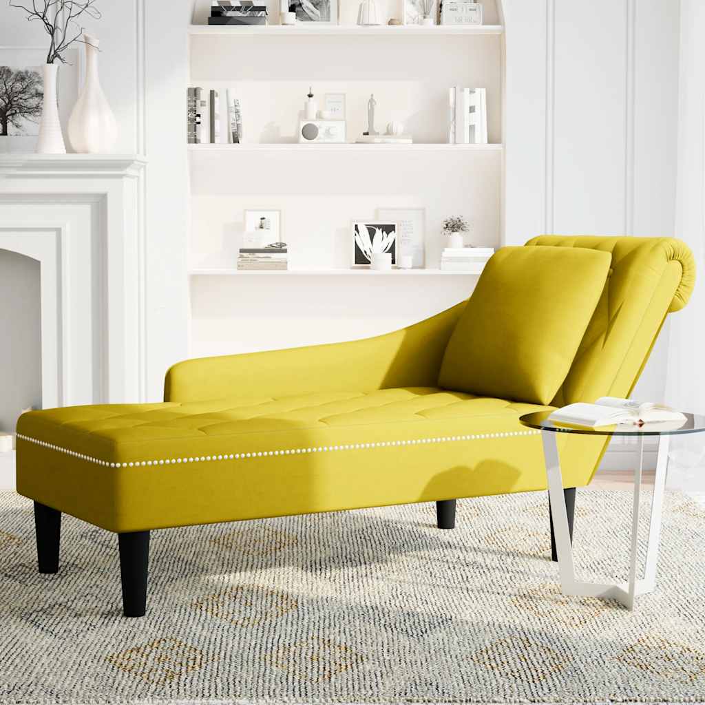 Chaiselongue mit Kissen und Rechter Armlehne Gelb Samt
