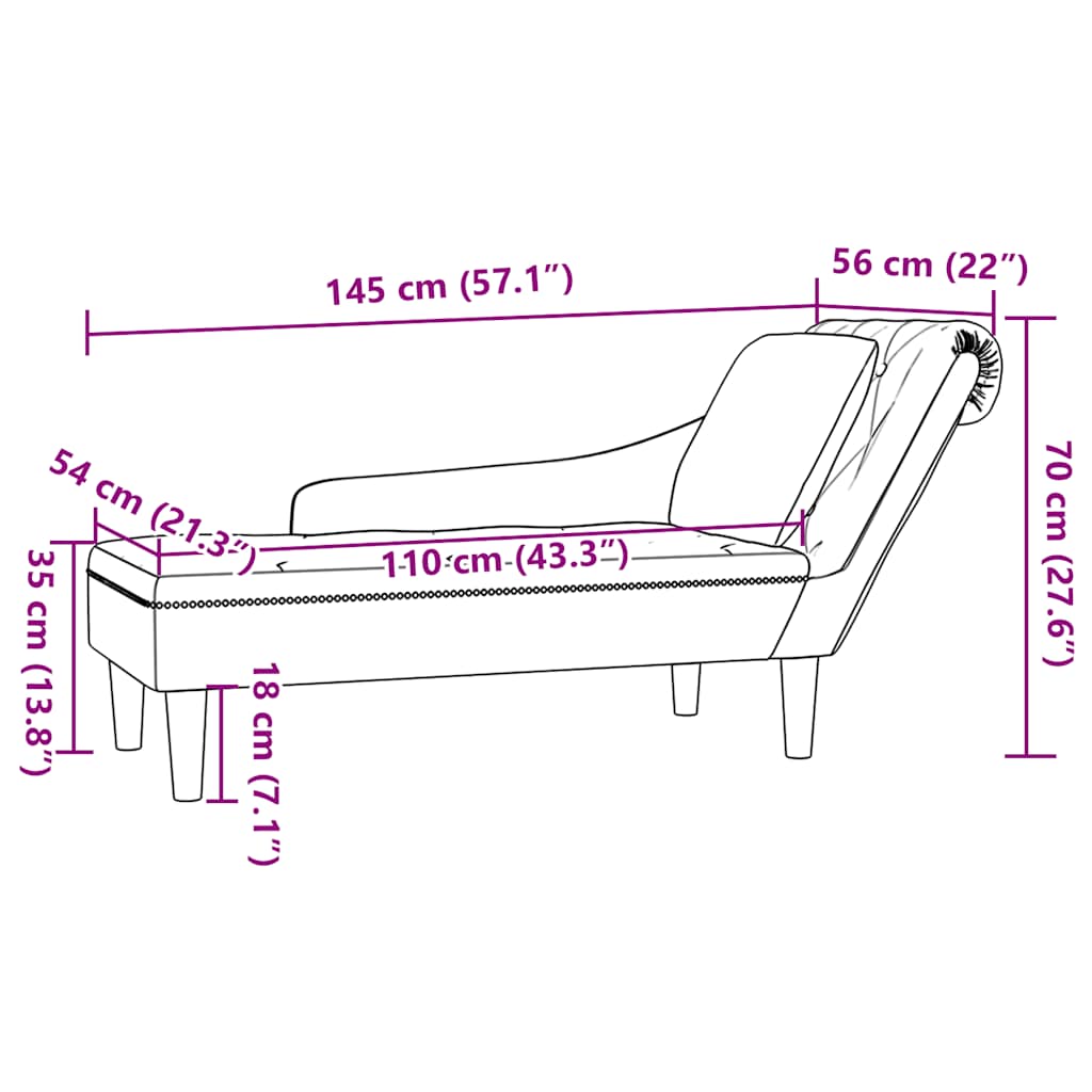 Chaiselongue mit Kissen und Rechter Armlehne Gelb Samt