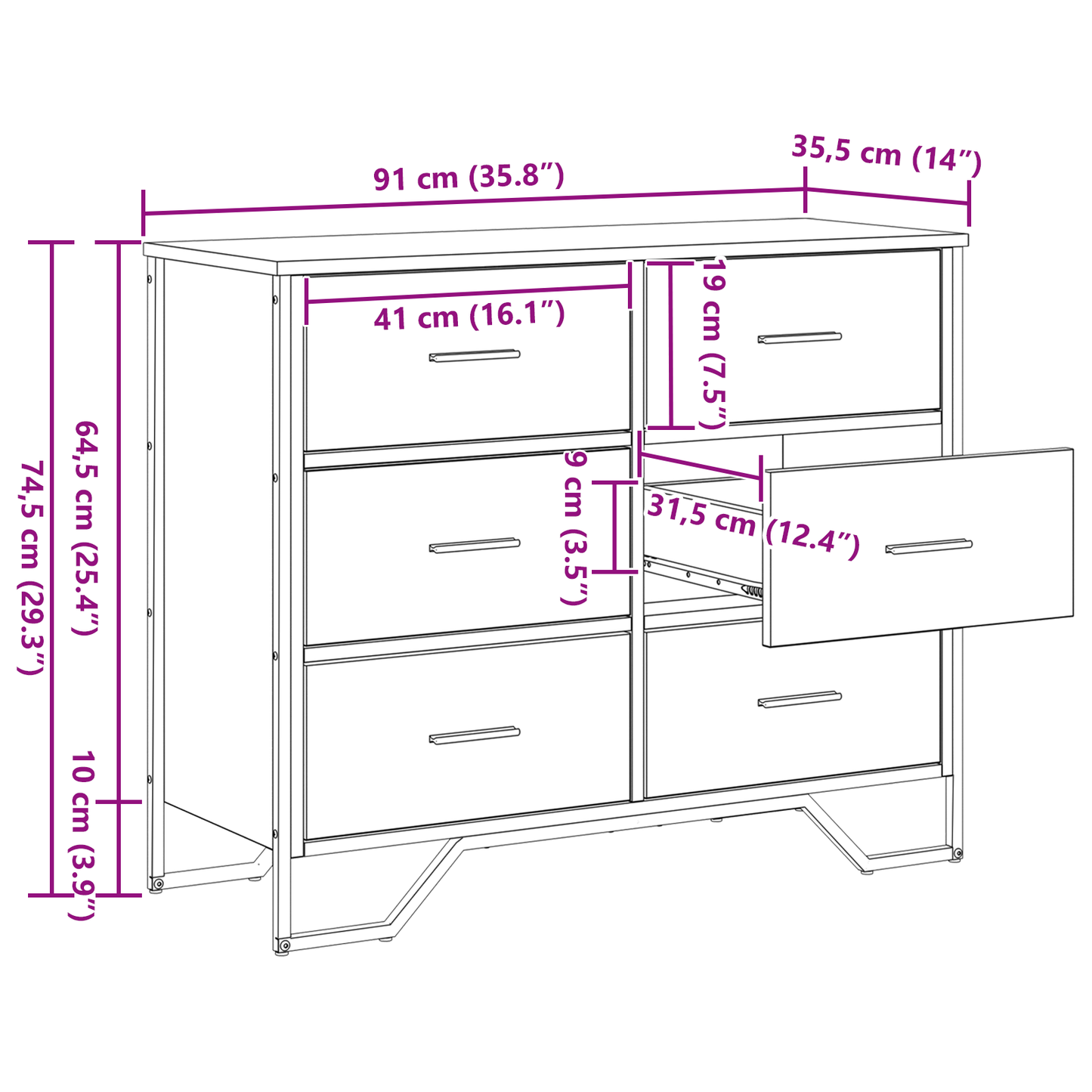 Kommode Altholz 91x35.5x74.5 cm Holzwerkstoff