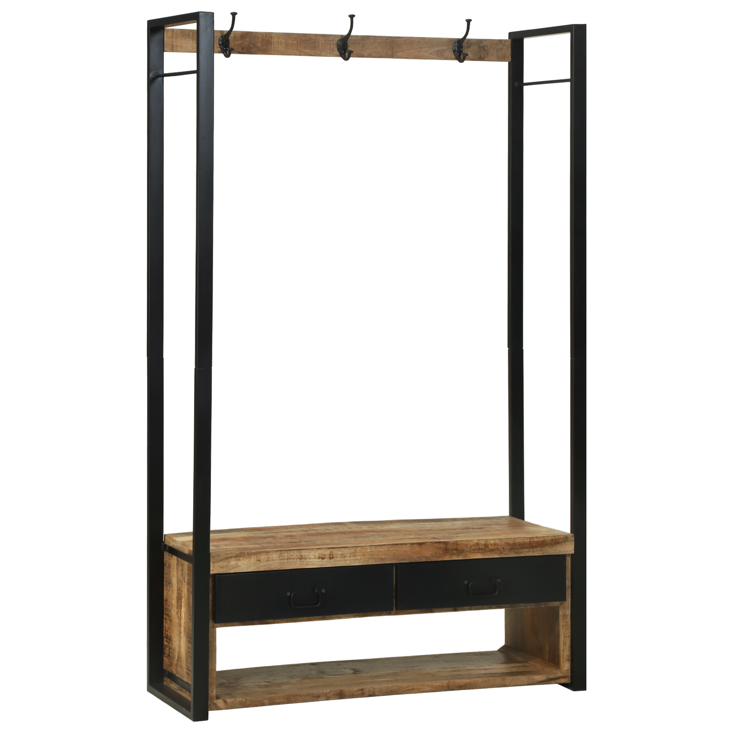 Kleiderständer mit Haken und Regalen 110x40x179 cm Massives raues Mangoholz