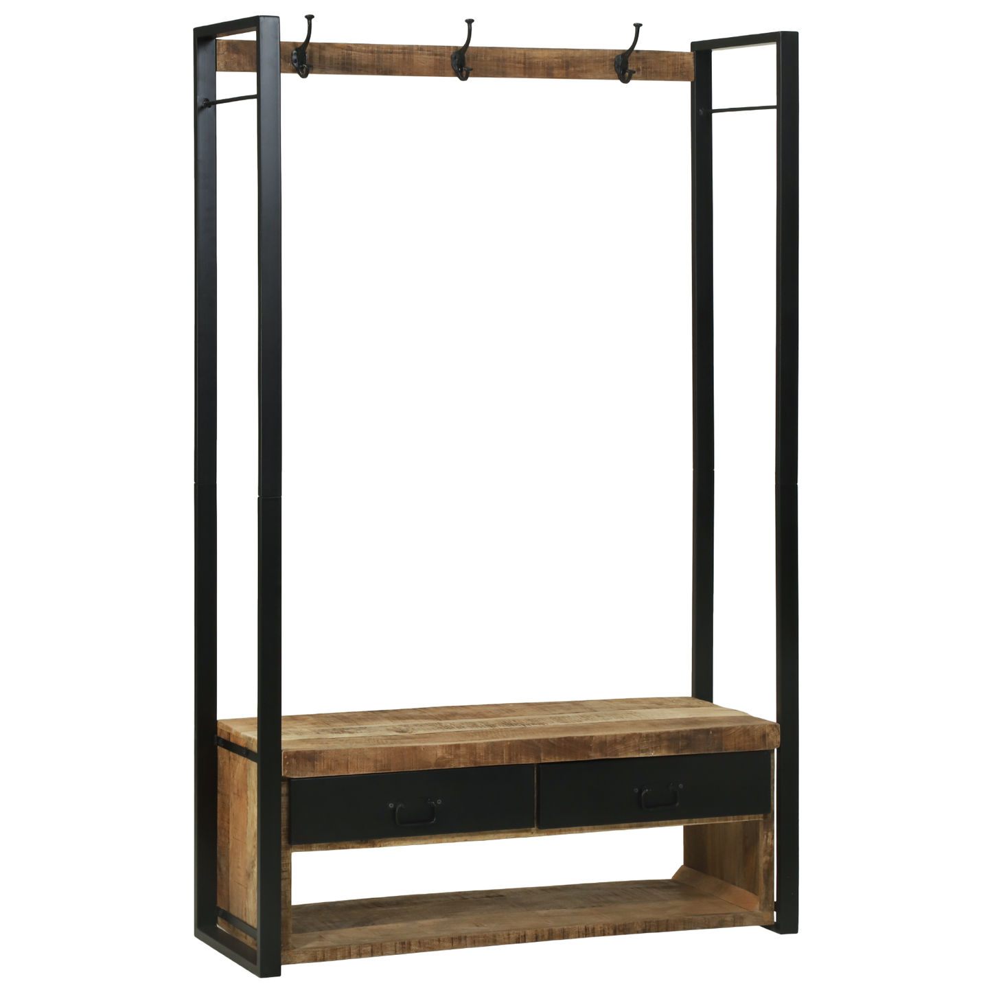 Kleiderständer mit Haken und Regalen 110x40x179 cm Massives raues Mangoholz