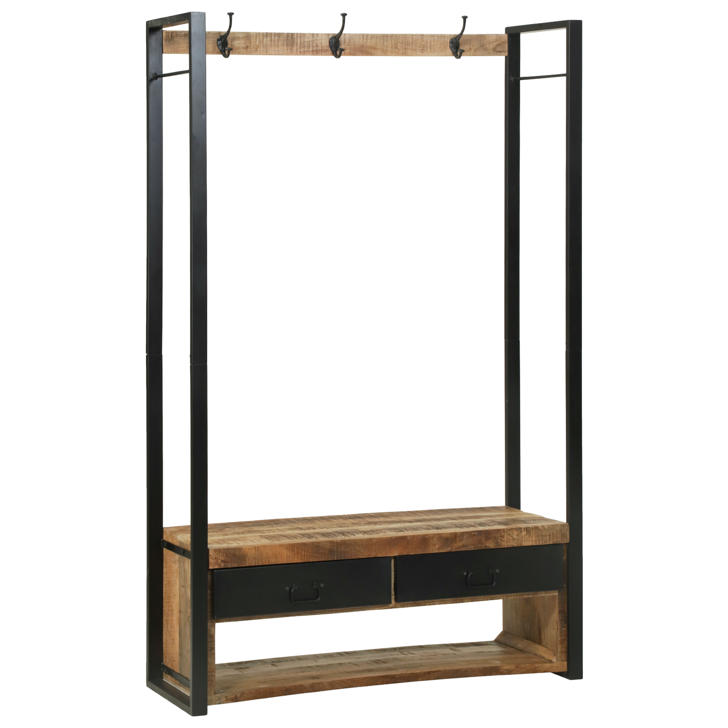 Kleiderständer mit Haken und Regalen 110x40x179 cm Massives raues Mangoholz