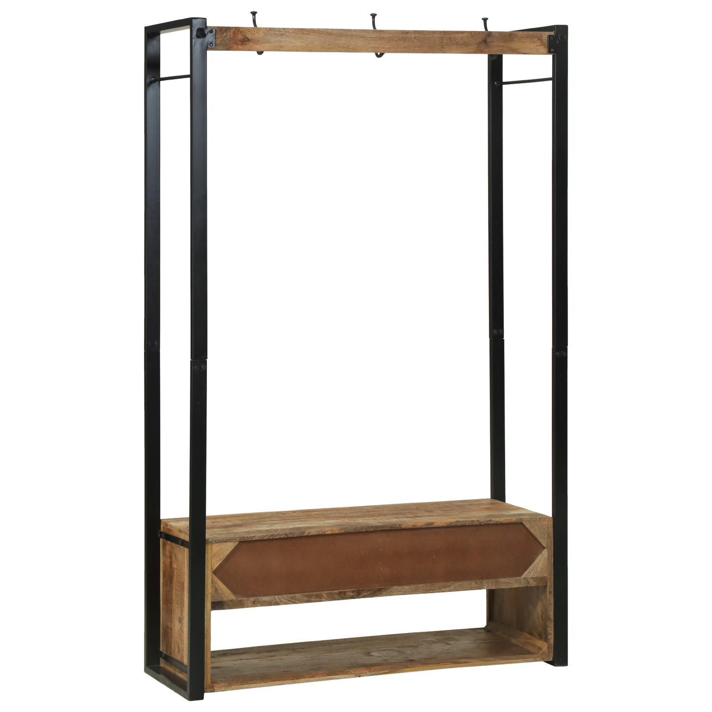 Kleiderständer mit Haken und Regalen 110x40x179 cm Massives raues Mangoholz