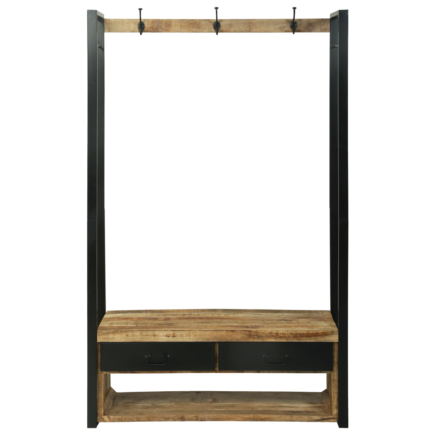 Kleiderständer mit Haken und Regalen 110x40x179 cm Massives raues Mangoholz
