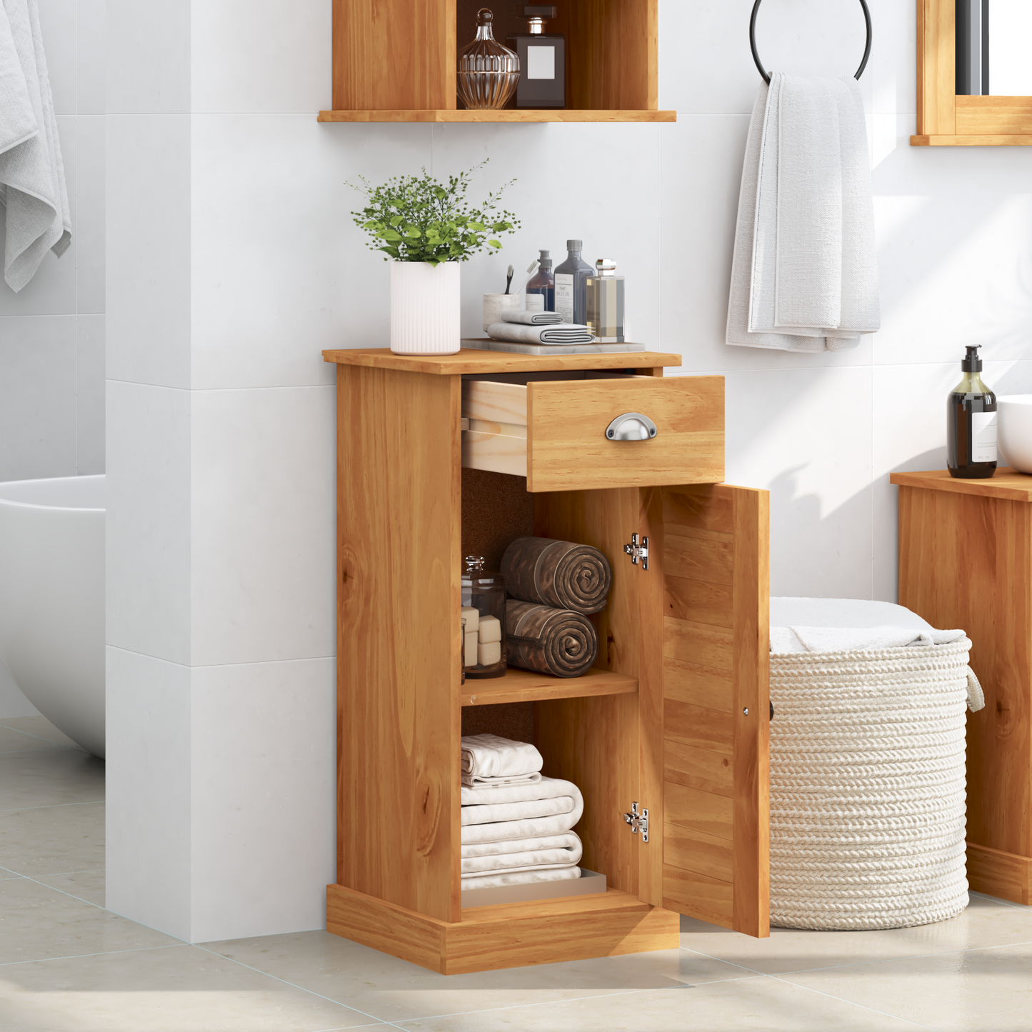 Badezimmerschrank 'VIGO'mit Schublade 37x34x80 cm aus Massivholz