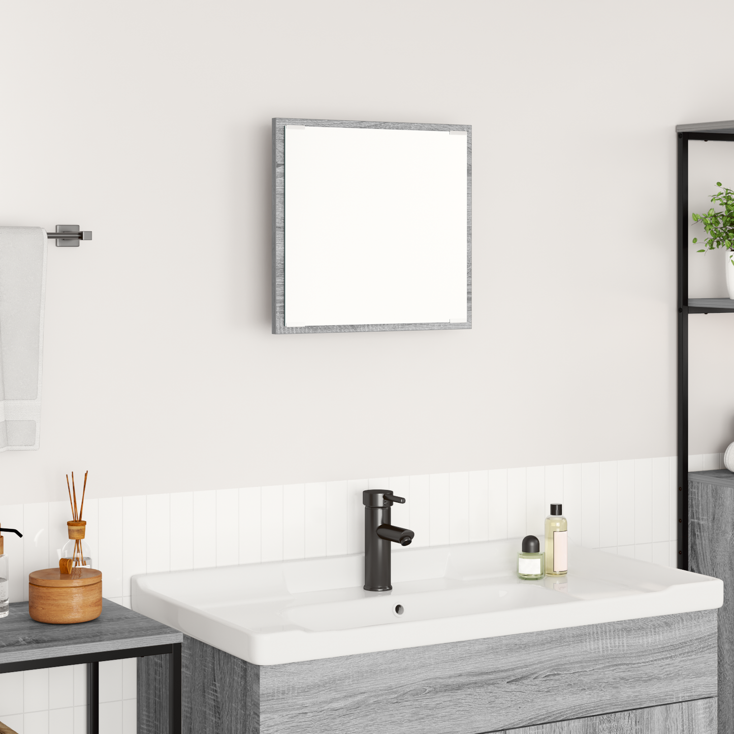 LED Badezimmer Spiegel Grauer Sonoma 40x8.5x37 cm Werkstoff Holz
