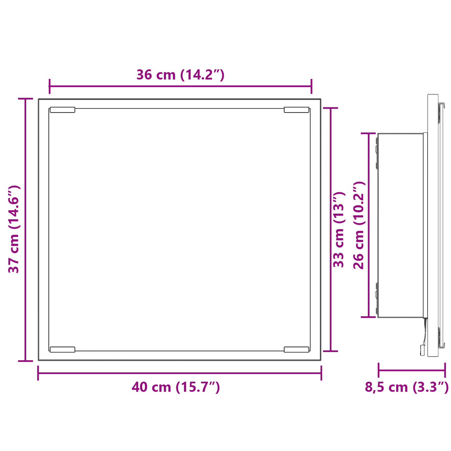 LED Badezimmer Spiegel Grauer Sonoma 40x8.5x37 cm Werkstoff Holz