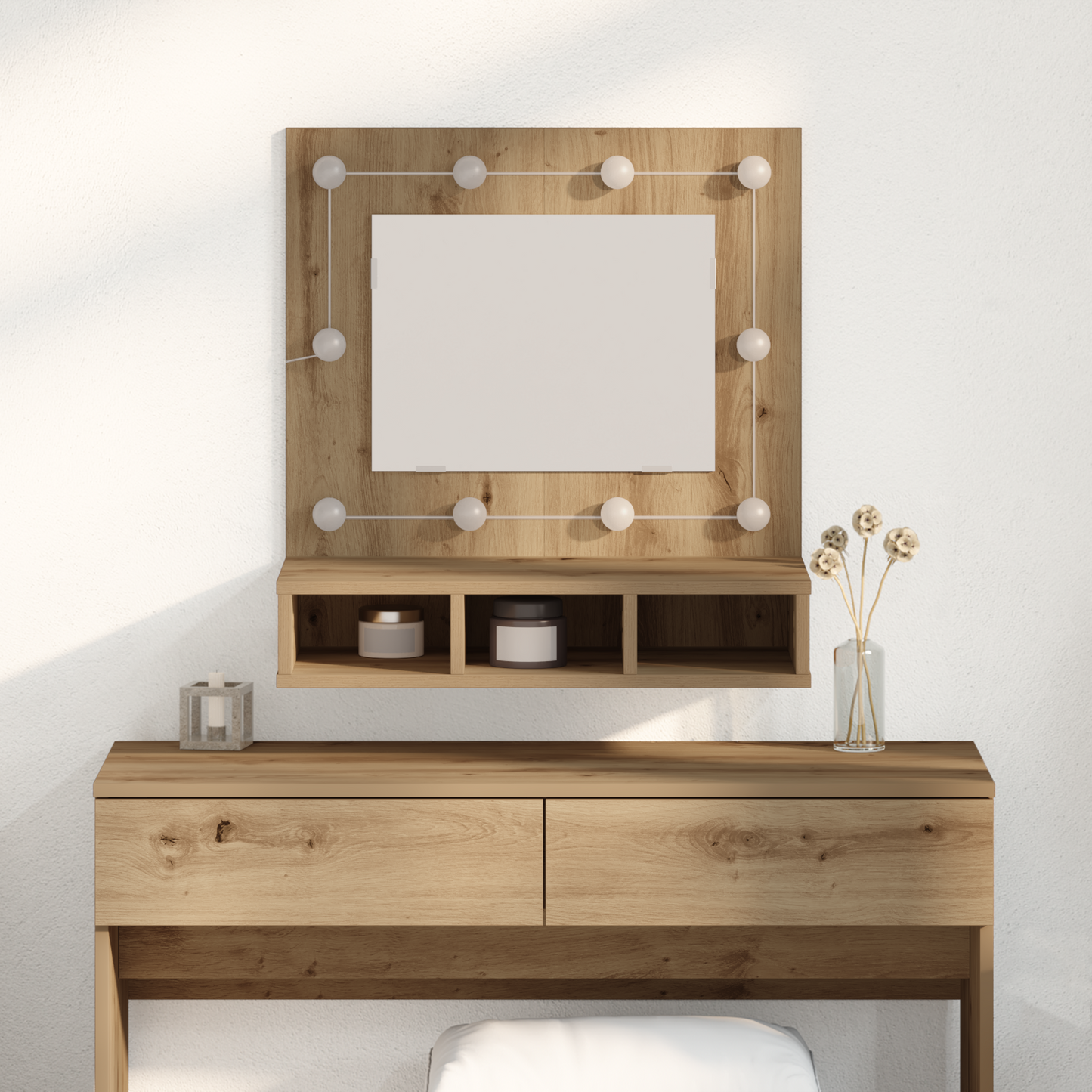 Waschtisch mit Spiegel Eiche MDF, Glas 60 x 31.5 x 62 cm