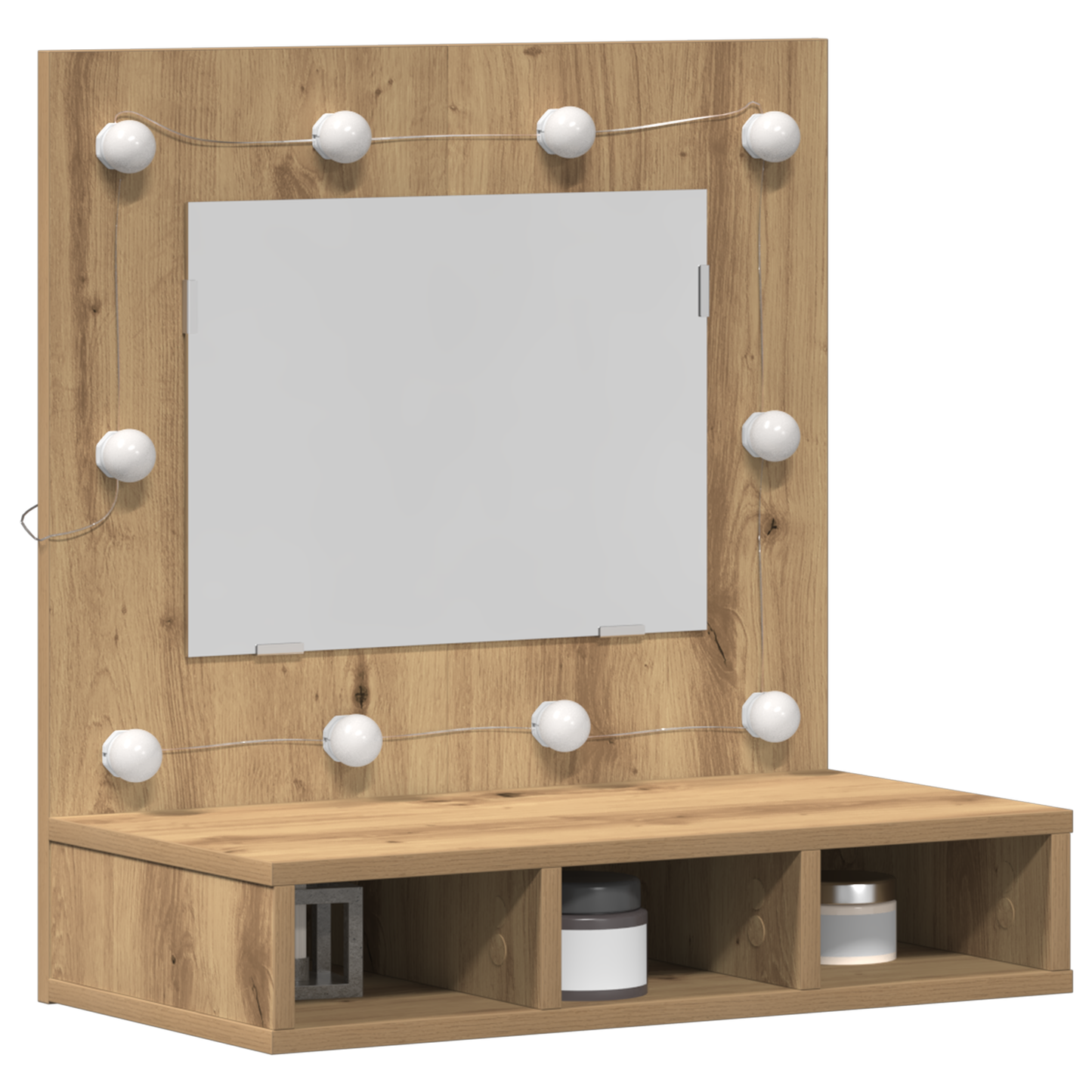 Waschtisch mit Spiegel Eiche MDF, Glas 60 x 31.5 x 62 cm