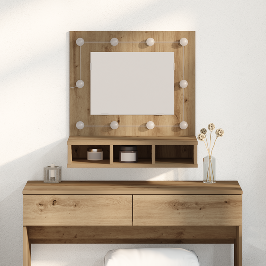 Waschtisch mit Spiegel Eiche MDF, Glas 60 x 31.5 x 62 cm